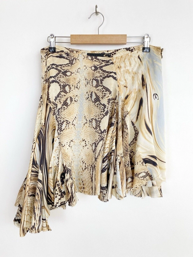Roberto Cavalli Silk Snake Printed Asymmetrical Skirt, Size 44