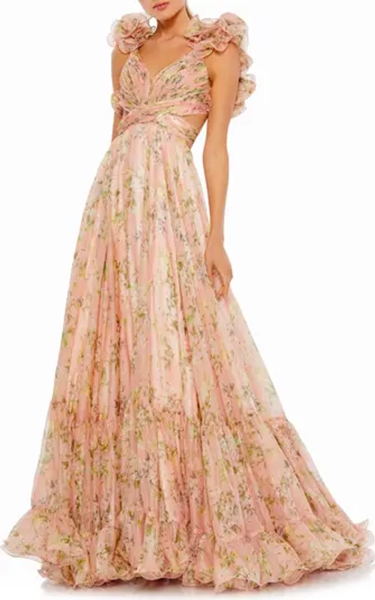 Mac Duggal Floral Chiffon Cutout Ballgown | Nordstrom