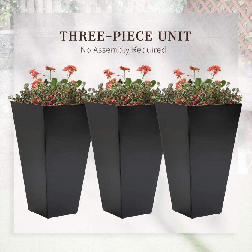 Outsunny 28" Tall Plastic Flower Pot, Set of 3, Large Outdoor & Indoor