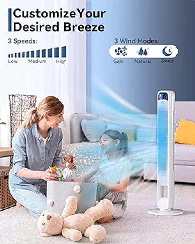 STORM HERO Tower Fan Oscillating, Pedestal Fans with Remote Control, 9 in 1 Electric Fan with Type Wind Speed Modes, 12-hour Timer Standing Fan, Swing 70 Degree, Bladeless Fan for Home, Bedroom,Office
