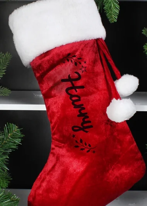 Personalised Memento Company Red Holly Christmas Stocking