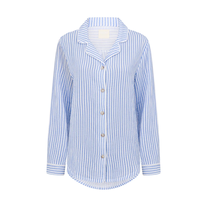 Cotton Gauze Button Up - Azure Stripe