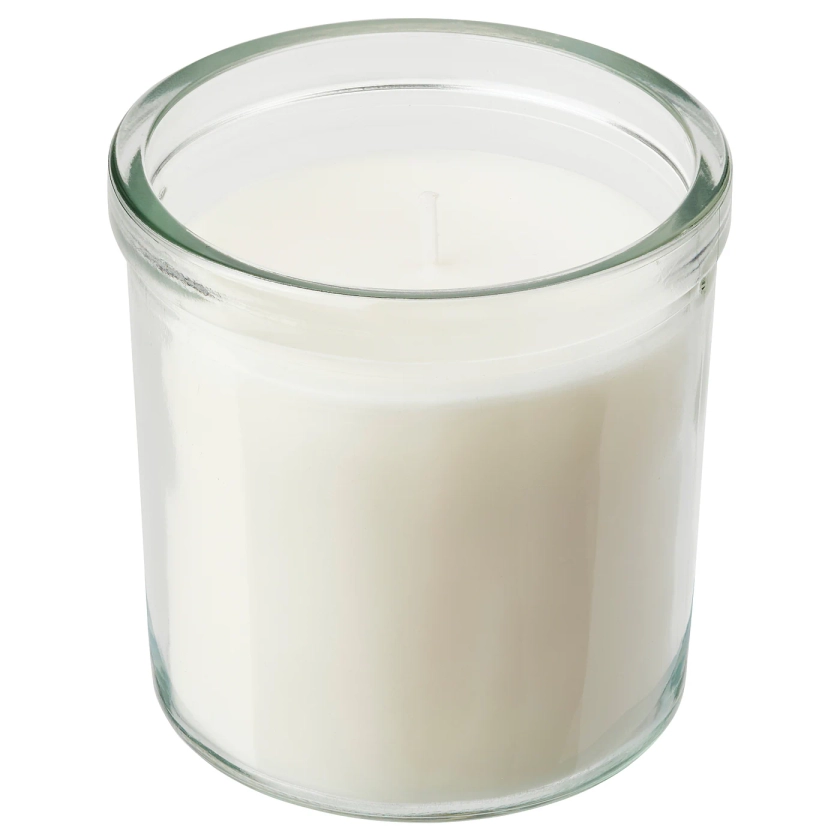 ADLAD scented candle in glass, Scandinavian Woods/white, 40 hr - IKEA