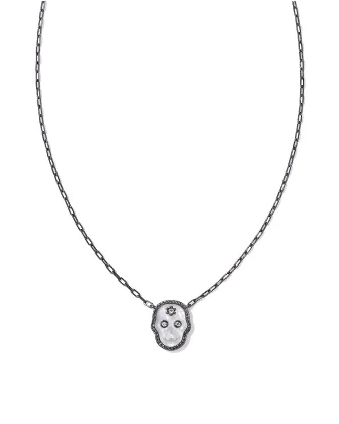 Skeleton Gunmetal Short Pendant Necklace in Ivory Mother-of-Pearl | Kendra Scott