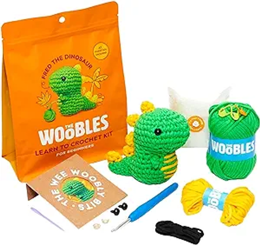 The Woobles Crochet Kit with Easy Peasy Yarn as seen on Shark Tank for Beginners with Step-by-Step Video Tutorials - Fred The Dinosaur