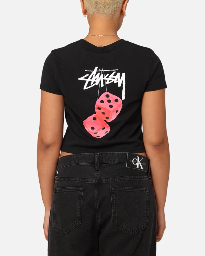 Stüssy Women's Fuzzy Dice Slim T-Shirt Black