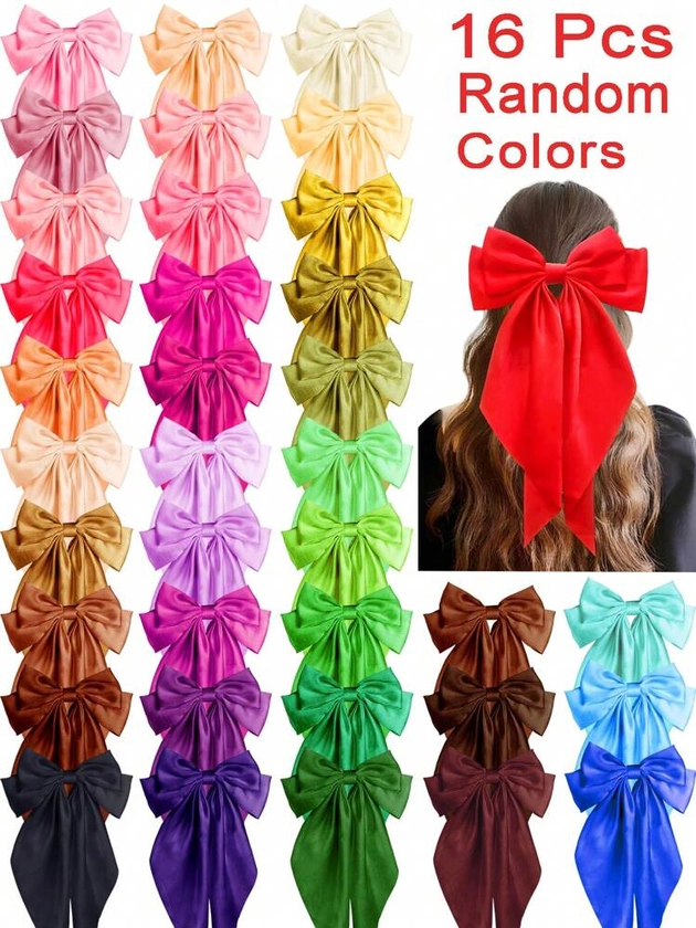 16 Pcs Random Color French Vintage Large Bow Hair Clips, Elegant Metallic Hair Bows Hair Accessories Value Pack, For Birthday Parties, Fancy Dress, And Daily Use,School Halloween | SHEIN UK