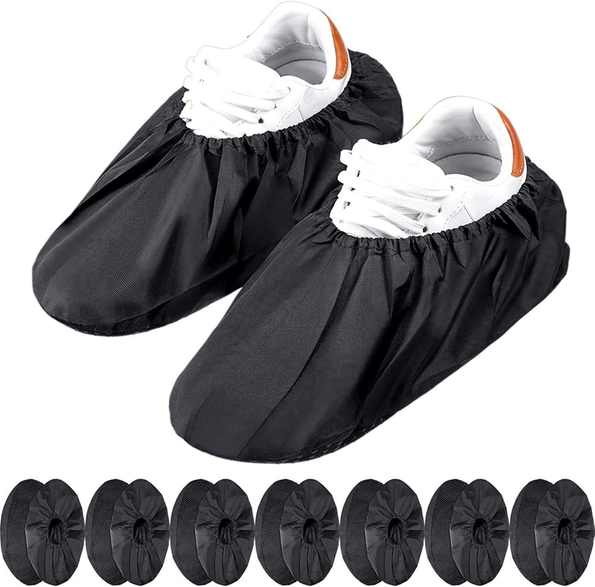 8 Paires Couvre-Chaussures Réutilisables Antidérapants Couvre-Bottes Imperméables pour Protection de Tapis de Ménage Machine Lavable (Noir)