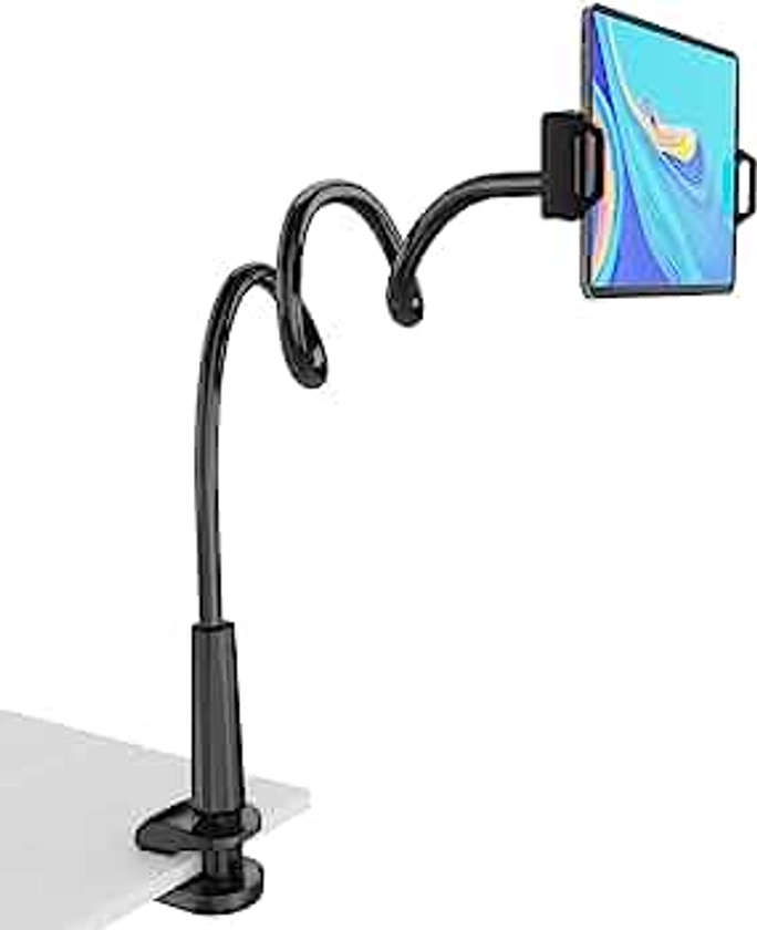 Tablet Stand Holder, Mount Holder Clip with Grip Flexible Long Arm Gooseneck Compatible with ipad iPhone/Nintendo Switch/Samsung Galaxy Tabs/Amazon Kindle Fire HD - Black