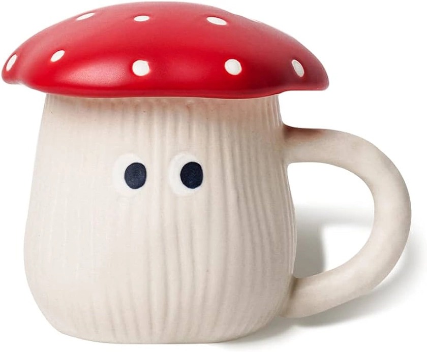 RESVUGA Cute Mushroom Mug with Lid, Handmade Glaze Cover & Eyes, Safety Matt Ceramic Milk Mugs, 12OZ Cartoon Tea Cup. Best Gifts for Women & Girls.