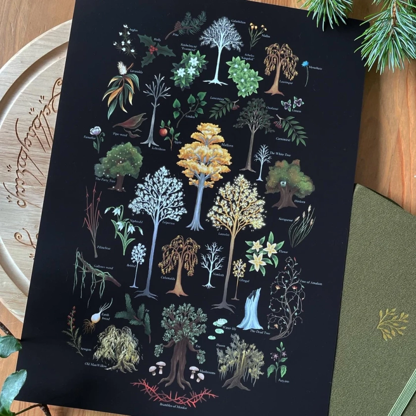 A Tolkien Herbal - Botanical Print Inspired by the Plants of Lord of the Rings - Hobbit - Silmarillion - Herblore - Trees - Mallorn