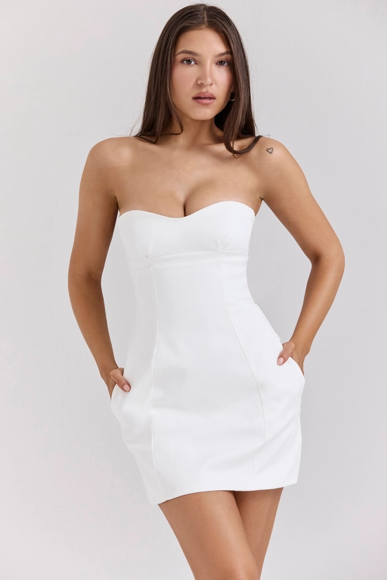 Clothing: Mini Dresses: 'Mimi' White Strapless Twill Mini Dress