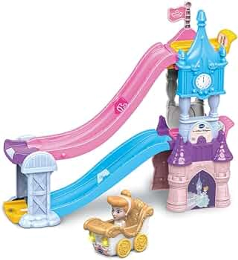 VTech - Tut Tut Bolides Disney Princesses, Le Château-Toboggan Enchanté avec Carrosse de Mariage de Cendrillon, Circuit Voitures, 2 Zones Magiques, Cadeau Enfant de 1 An à 5 Ans - Contenu en Français