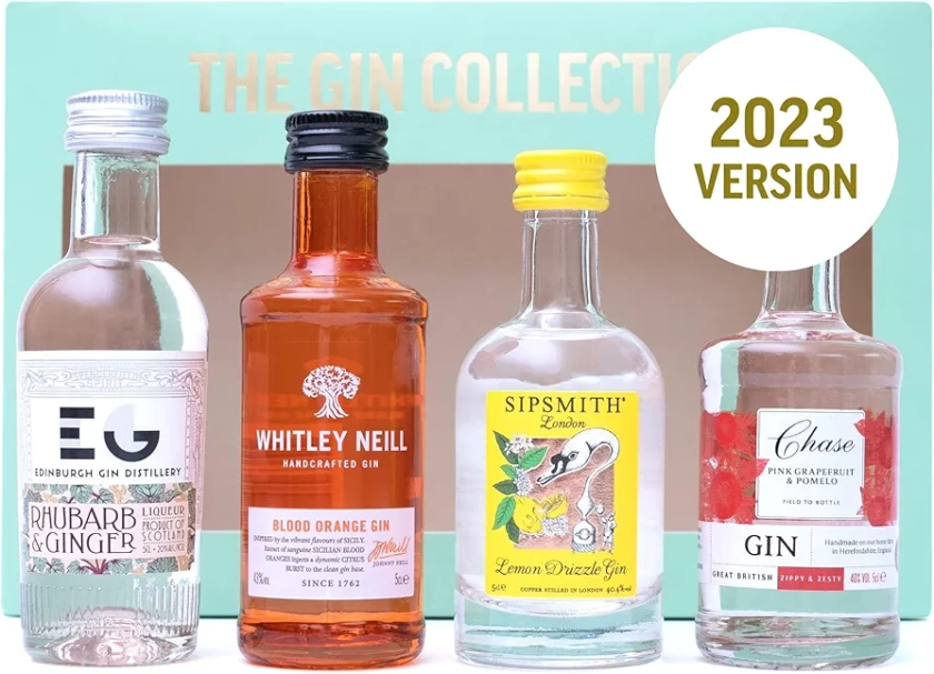 Gin Gift Set - Flavoured Alcohol Miniatures, Edinburgh Rhubarb & Ginger Gin, Chase Pink Gin, Sipsmith Lemon Gin, Whitley Neill Blood Orange Gin 4x 5cl, Gin Gifts for Women and Men, 2023 Version