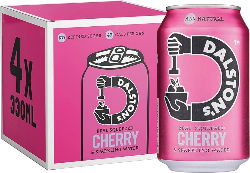 Dalston’s Sparkling Cherry Soda (4 x 330ml) - Real Pressed Cherries & Sparkling Water - 46 Kcal - No Added Sugar - No Artificial Sweeteners - Healthy Alternative - Low Calorie - Vegan