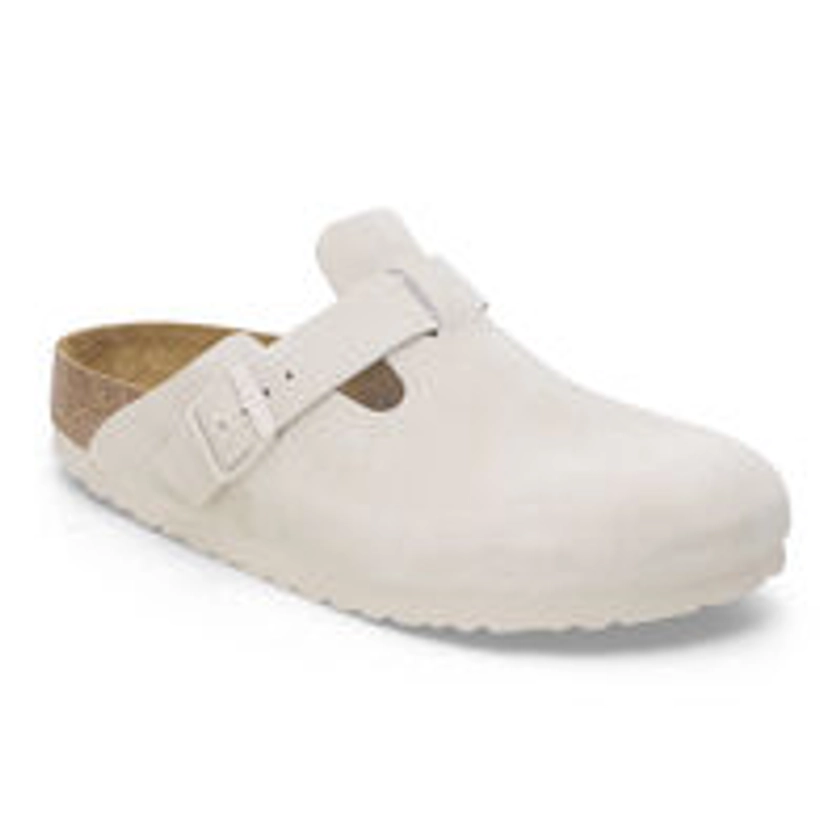 Boston Soft Footbed Suede Leather Antique White | BIRKENSTOCK