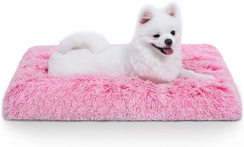 Vonabem Small Dog Bed Crate Pad, Plush Fluffy Pink Puppy Beds Cute,Washable Anti-Slip Dog Crate Bed for Large Medium Small Dogs and Cats,Dog Mats for Sleeping Kennel Pad 24 inch