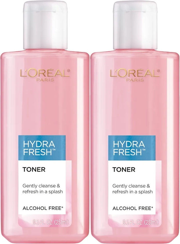 L'Oreal Paris Skincare HydraFresh - Tónico facial sin alcohol con provitamina B5 para una tez más suave y brillante, 2 unidades