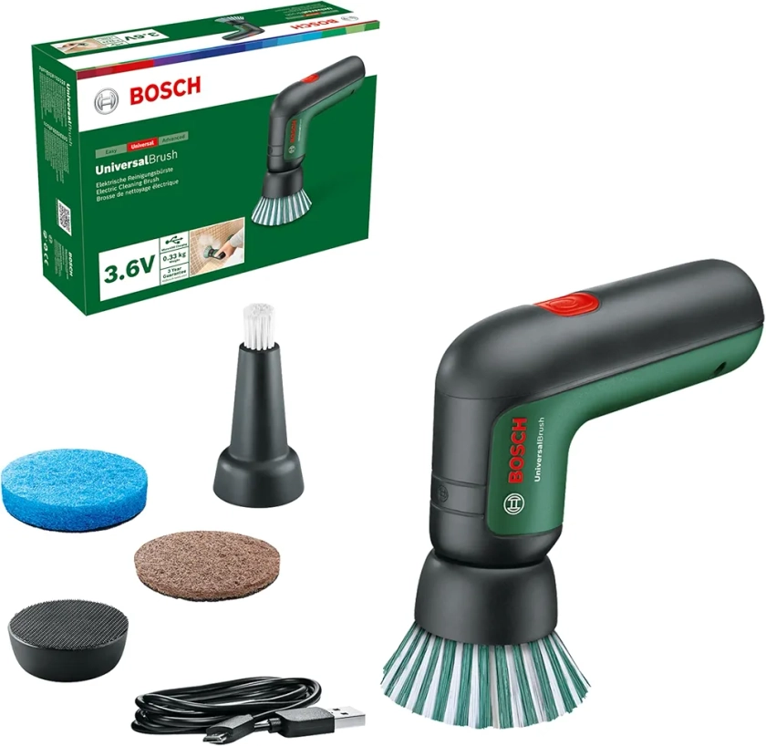 Bosch Home and Garden Electric Cleaning Brush UniversalBrush (3.6 V Integrated Battery, 1 Micro-USB Cable and 4 Cleaning attachments Included, in Carton Packaging) : Amazon.in: Home & Kitchen