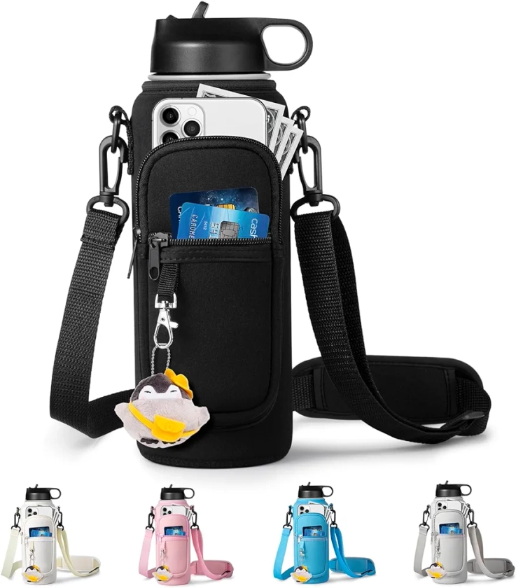 Water Bottle Holder with Strap for Hydroflask 32oz 40oz Carrier Sling Bag with Phone Pocket Water Bottle Sleeve for Hiking Camping