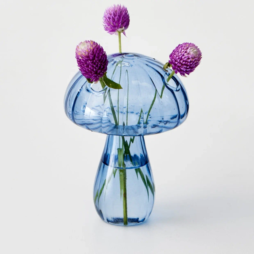 Mushroom Coloured Glass Vase Blue - GIGI&TOM
