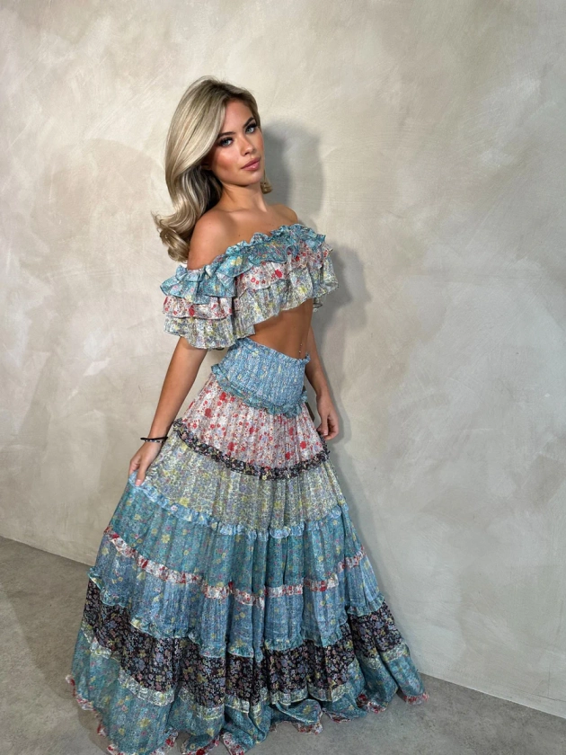 Boho skirt with matching top - blue
