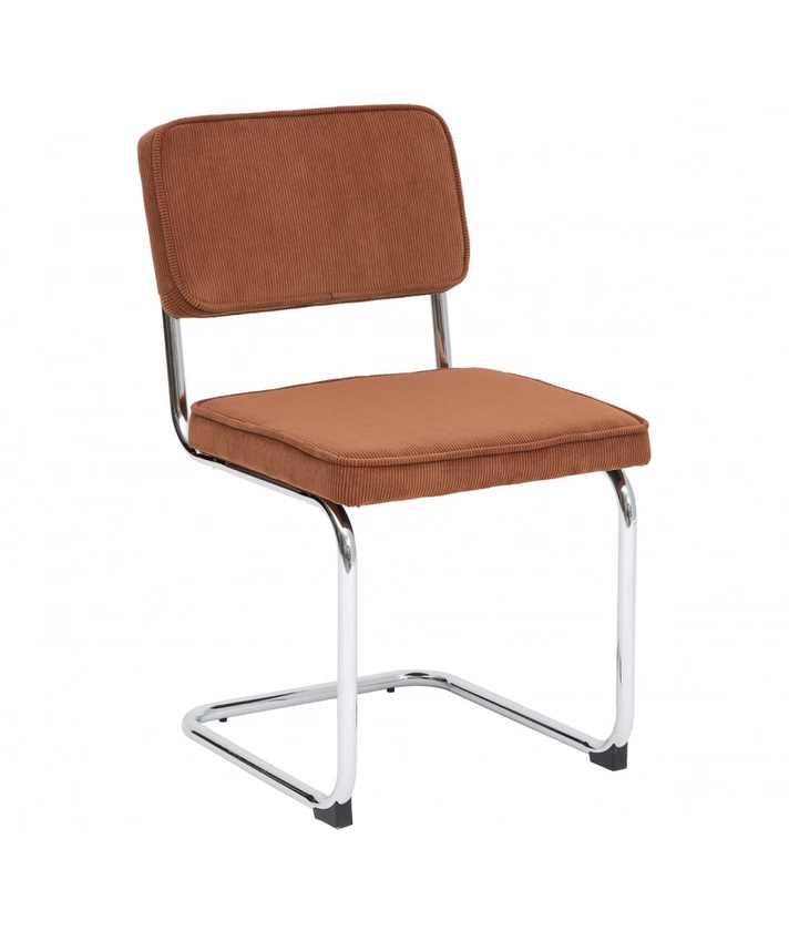 Lot de 2 chaises en velours coloris Ambre et pieds coloris chromé gris - Longueur 49 x Profondeur 57 x Hauteur 83 cm