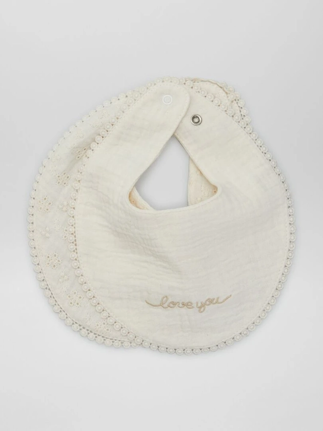 Lot 2 bavoirs broderie anglaise et gaze de coton