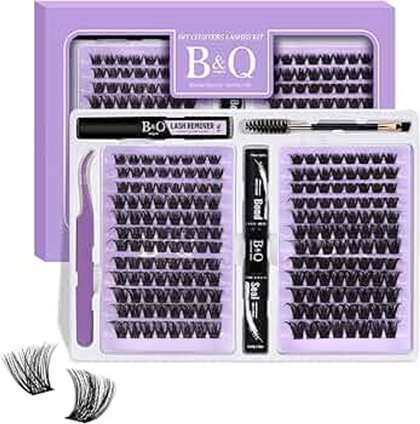 B&Qaugen Lash Extension Kit 192 PCS Eyelash Extension Kit D Curl Lash Clusters Kit Wispy Individual Lash Kit DIY Lash Extension Kit with Lash Glue and Remover Applications (B05+B06, Kit)