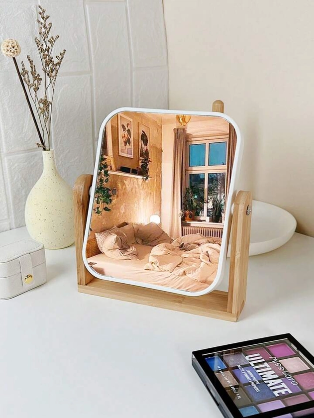 1pc Wooden Base Double Sided Makeup Mirror With Magnifying Function, Square Shape Tabletop Rotating Cosmetic Mirror For Home, Desk Table Vanity Mirror, Living Room Home Bedroom Bathroom House Decor, Travel Stuff, Wedding, Party, Birthday, Gifts For Men Mom Dad Best Friends Teacher, New Years, Accessaries, Funny Gift