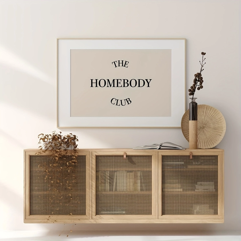 1pc The Homebody Club Typography Beige Black Minimalist Canvas Wall Poster, No Framed