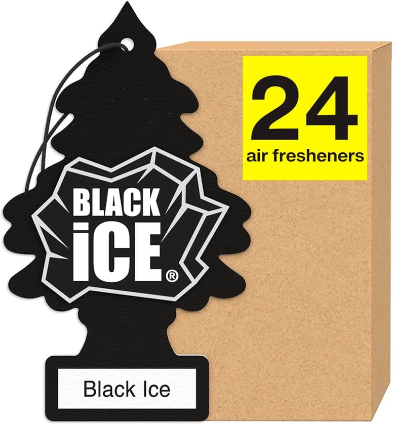 LITTLE TREES Air Fresheners Car Air Freshener. Hanging Tree Provides Long Lasting Scent for Auto or Home. Black Ice, 24 Air Fresheners