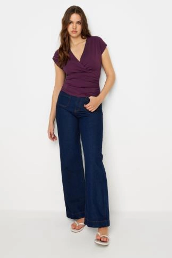 LTS Tall Women's Wine Red Short Sleeve Wrap Top | Long Tall Sally 