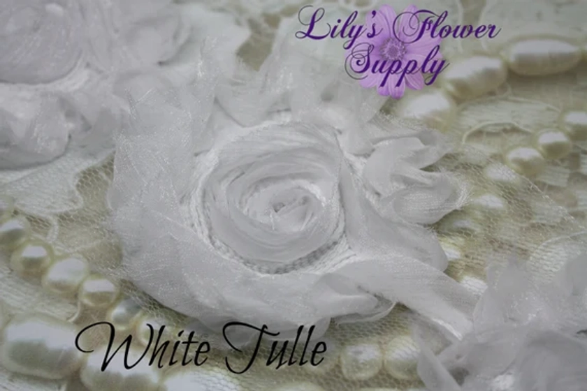 White Tulle Shabby Rose Trim - Shabby Flower trim - Shabby Flower - Chiffon Flower - White Tulle - Shabby Chic - Rose Trim - Wholesale