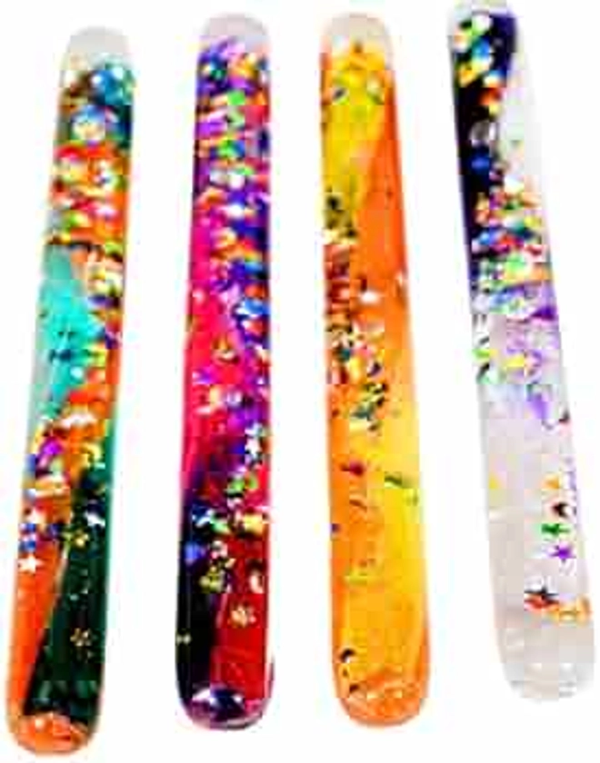 Playlearn Glitter Wand, Magic Wonder Tube - for Kids, Teachers, Therapists, Sensory Room, Classroom, Autistic, ADHD, SPD. Medium Size. 4 Different Multicolored Tubes