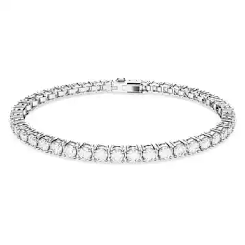 Matrix Tennis bracelet, Round cut, White, Rhodium plated by SWAROVSKI