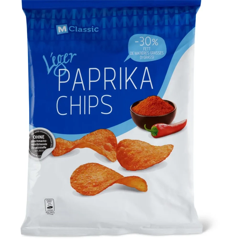 M-Classic Léger · Patatine · Paprica, 30% di grassi in meno rispetto alle comuni chips di patate