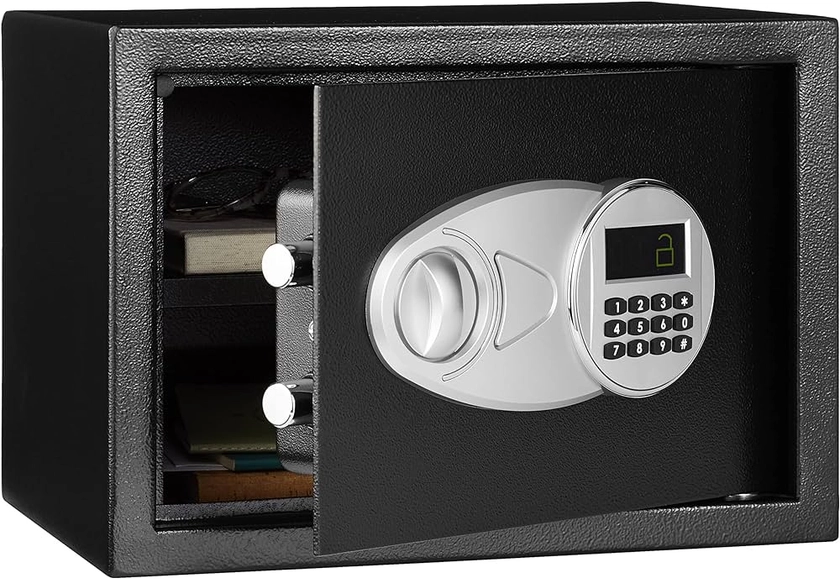Amazon Basics Steel Security Safe and Lock Box with Electronic Keypad - Secure Cash, Jewelry, ID Documents, 0.5 Cubic Feet, Black, 13.8"W x 9.8"D x 9.8"H - Amazon.com