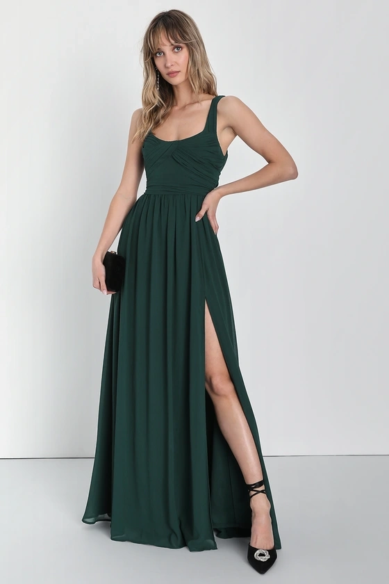 Sensational Moment Emerald Green Pleated Maxi Dress