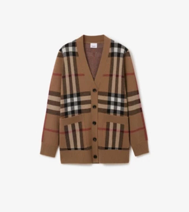 Check Wool Cashmere Cardigan in Birch Brown - Women | Burberry® Official