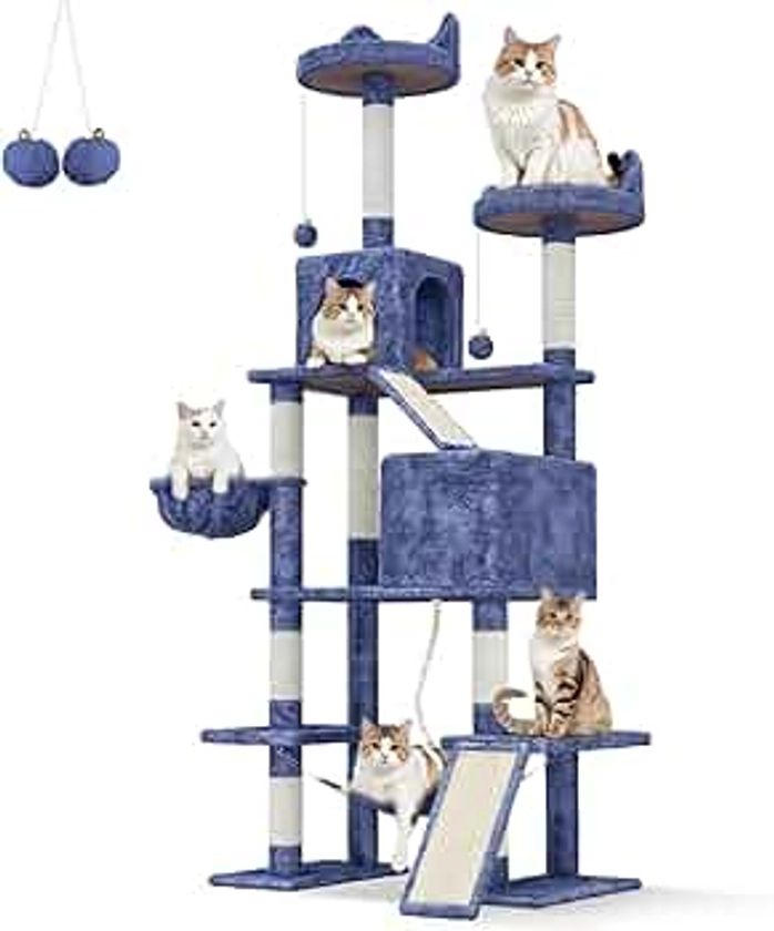 TRIUMPHKEY Arbre pour Chat, 209 cm, Grand Arbre griffoir avec Niche pour Chats, Arbre à Chat Stable à Plusieurs Niveaux, Arbres pour activités pour Chats avec Poteau en Sisal, hamac (Bleu Clair)