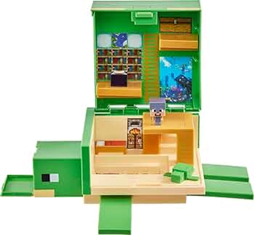 Mattel Minecraft HDW14 Convertible Turtle Hideaway Authentic Pixelated Video Game Role Playing Game Electronic Action Toy Gift for Children Aged 6+