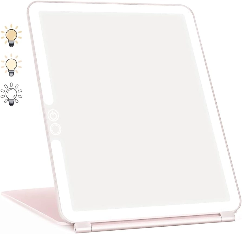 WEILY Makeup Mirror with Lights, 2000 mAh USB Rechargeable Lighted Makeup Mirror, Touch Screen 3 Colors Adjustable 72 LED Lights Compact Travel Mirror, Gift for Girls Women (Pink) : Amazon.co.uk: Home & Kitchen