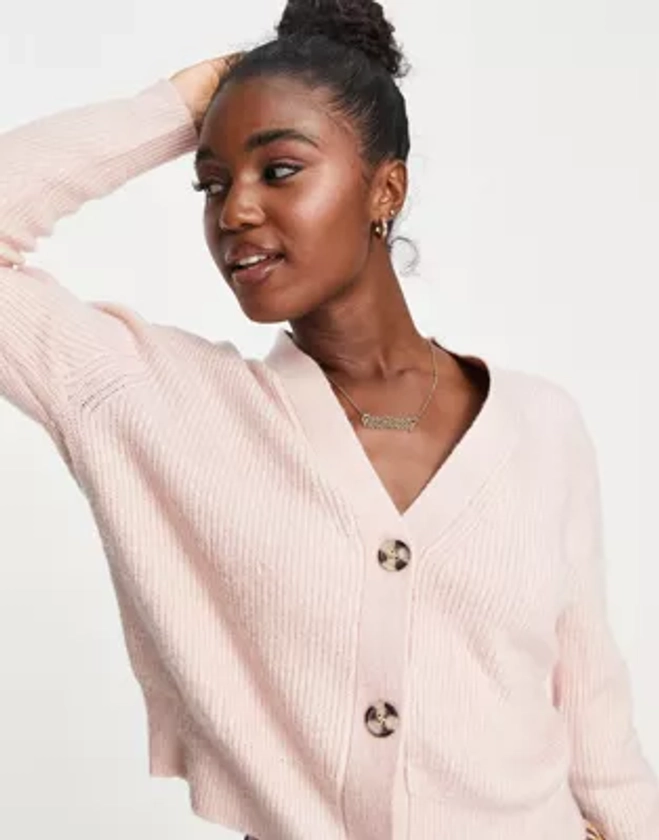 New Look cropped cardigan in light pink | ASOS