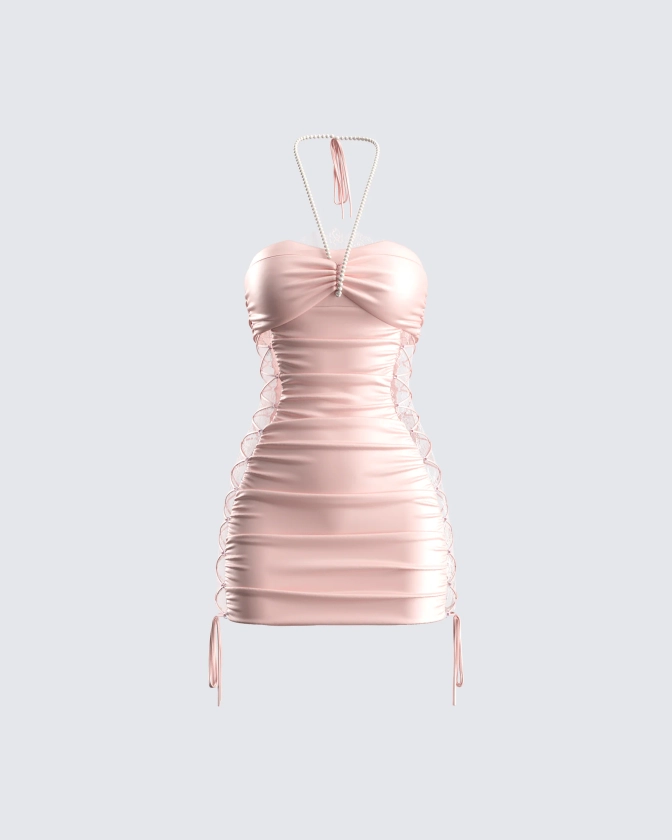 Elara Pink Satin Laced Mini Dress