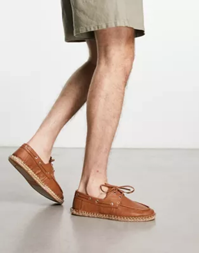 ASOS DESIGN espadrille boat shoes in tan faux leather