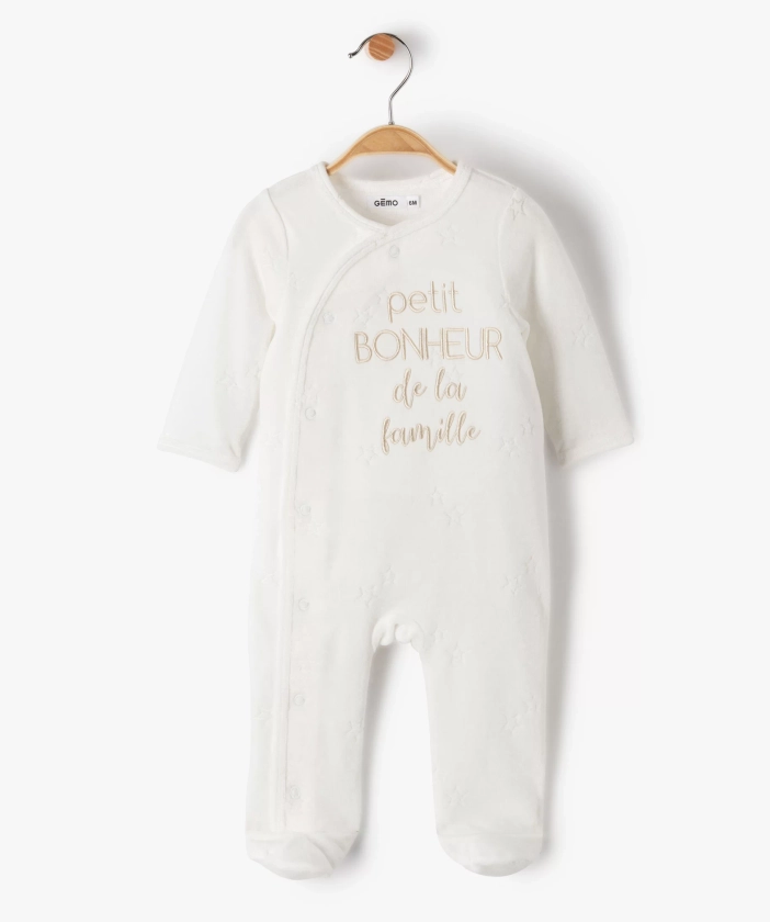 Pyjama en velours ouverture devant avec message bébé beige | GEMO