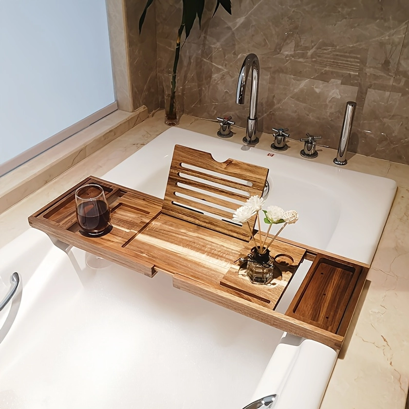 Bathtub Storage Rack Wooden Multifunctional Tablet Phone - Temu