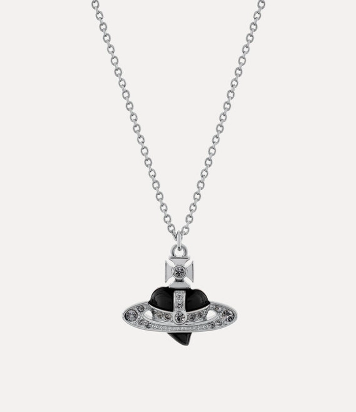 New Diamante Heart Pendant Necklace in PLATINUM-BLACK-DIAMOND-Crystal-BLACK | Vivienne Westwood®