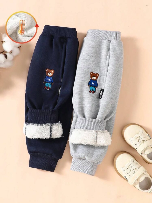 Nouveaux pantalons de survêtement épais et doublés de molleton chauds pour bébés garçons, motifs mignons d'Arctique brodés, multipack, automne/hiver